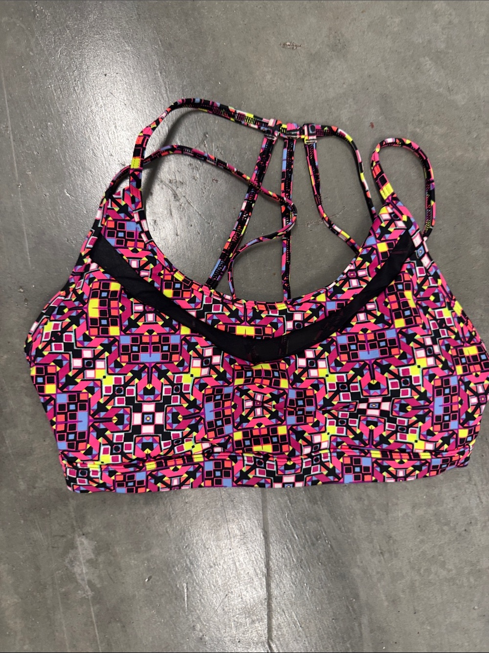 VSX Strappy Sports Bra in Bright Pink Geometric Print